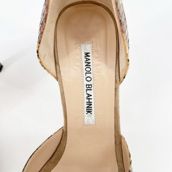 Manolo Blahnik Tan Suede Snakeskin PVC Cutout Pointed Toe D'Orsay Heel IT 36 - Picture 9 of 11